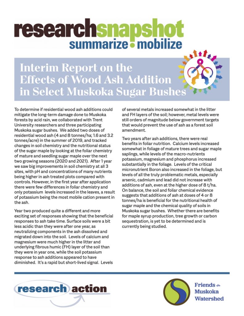 Interim Report on the Effects of Wood Ash Addition in Select Muskoka Sugar Bushes