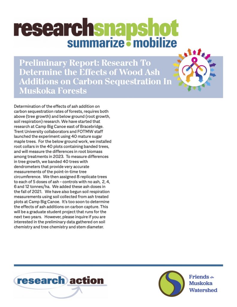Preliminary Report: Research To Determine the Effects of Wood Ash Additions on Carbon Sequestration In Muskoka Forests